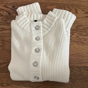 Talbots White Cardigan Sweater with Ribbed Knit